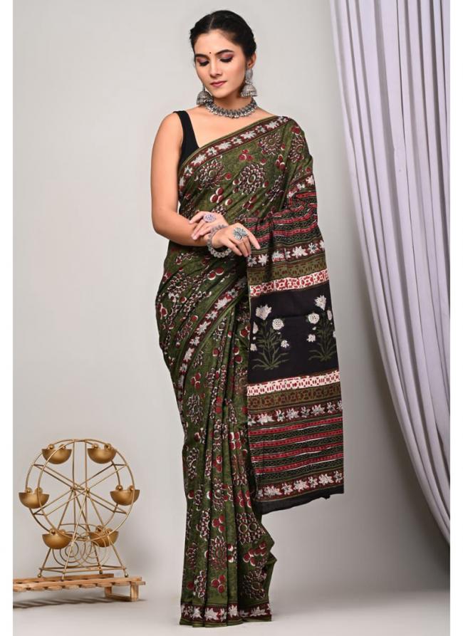 Cotton Green Casual Wear Printed Saree